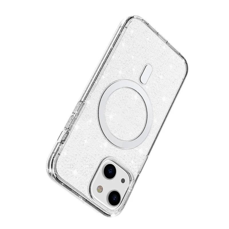 Für Iphone 14 Plus TPU+PC Phone Protective Case Glitzer Magnetische Anti-kratzer-rückdeckabdeckung Kompatibel Mit Magsafe Ladegerät - Weiß