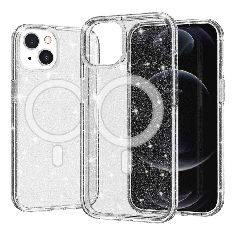Für Iphone 14 Plus TPU+PC Phone Protective Case Glitzer Magnetische Anti-kratzer-rückdeckabdeckung Kompatibel Mit Magsafe Ladegerät - Weiß