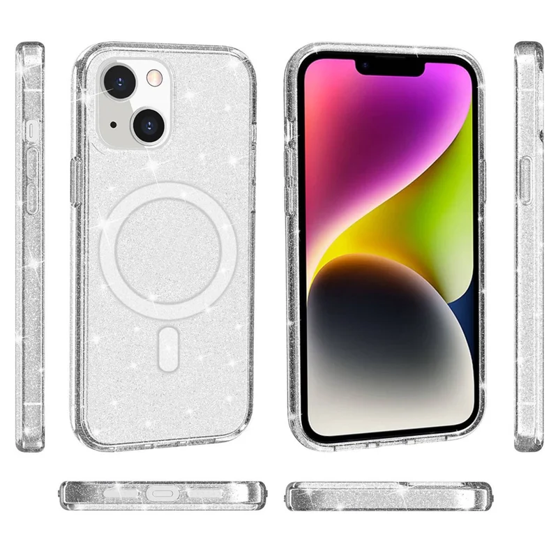 Für Iphone 14 Plus TPU+PC Phone Protective Case Glitzer Magnetische Anti-kratzer-rückdeckabdeckung Kompatibel Mit Magsafe Ladegerät - Weiß