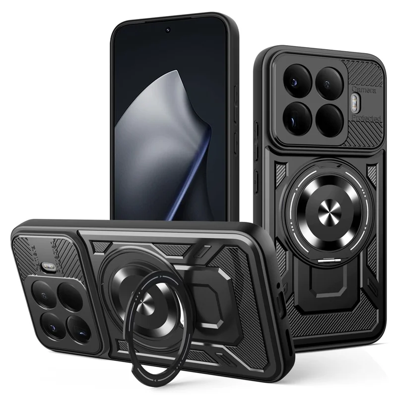 Für Xiaomi 15T Pro Magnetische Hülle Mit Drehbarem Ständer TPU + PC Handyhülle - Schwarz