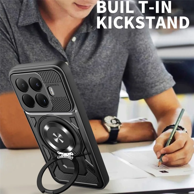 Für Xiaomi 15T Pro Magnetische Hülle Mit Drehbarem Ständer TPU + PC Handyhülle - Schwarz