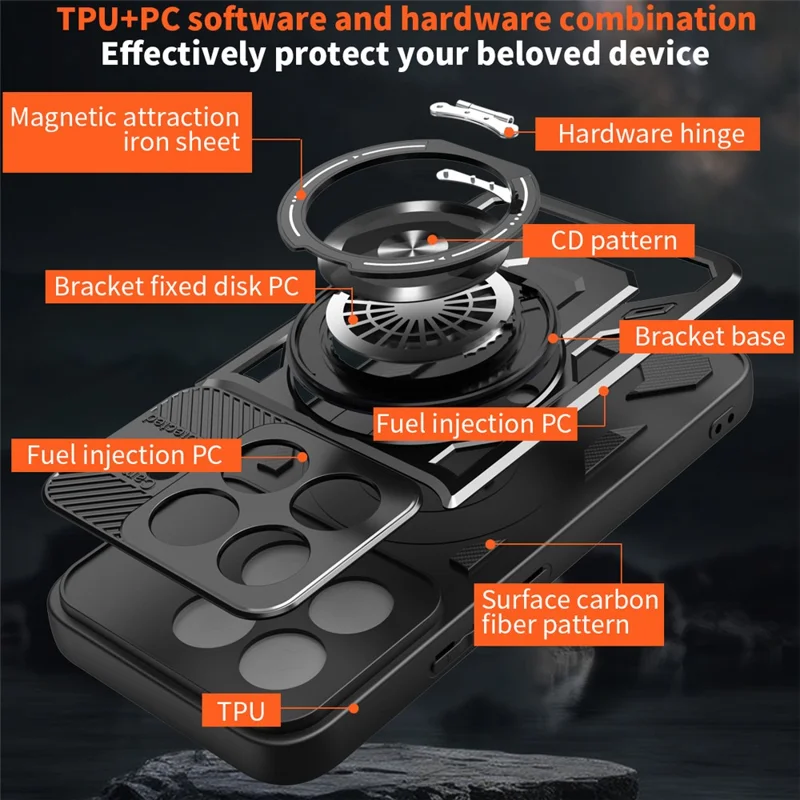 Für Xiaomi 15T Pro Magnetische Hülle Mit Drehbarem Ständer TPU + PC Handyhülle - Schwarz