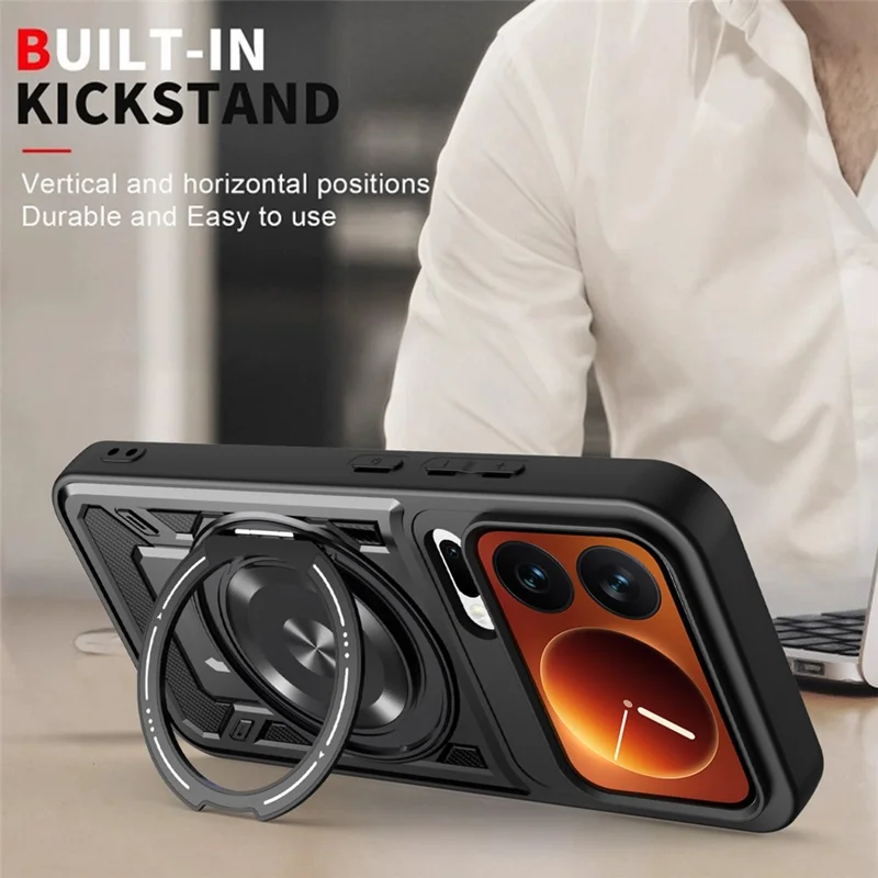 Für Xiaomi 17 Pro Magnetische Hülle Mit Drehbarem Ständer TPU + PC Handyhülle - Schwarz