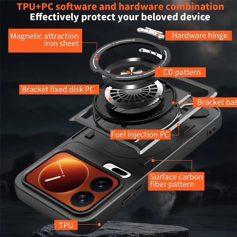 Magnetische Hülle für Xiaomi 17 Pro Max mit drehbarem Ständer TPU + PC Handyhülle - Schwarz