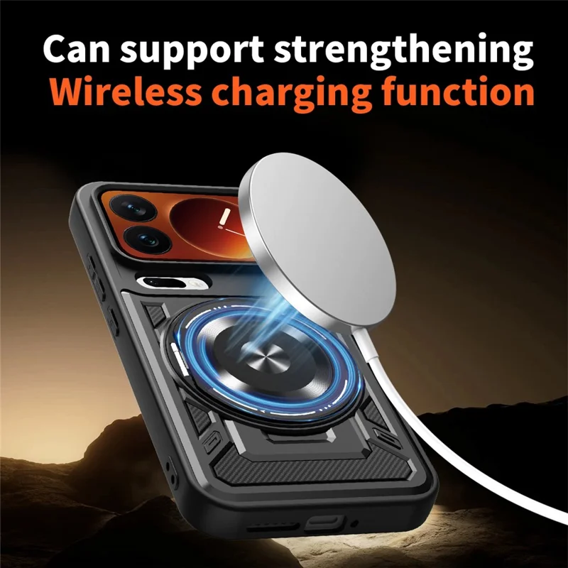 Magnetische Hülle für Xiaomi 17 Pro Max mit drehbarem Ständer TPU + PC Handyhülle - Schwarz