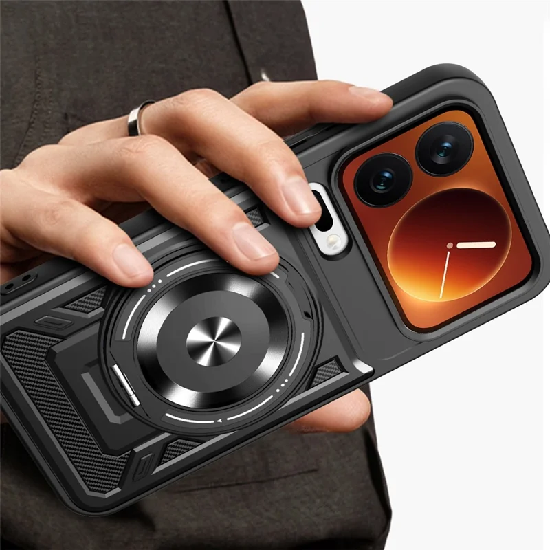 Magnetische Hülle für Xiaomi 17 Pro Max mit drehbarem Ständer TPU + PC Handyhülle - Schwarz