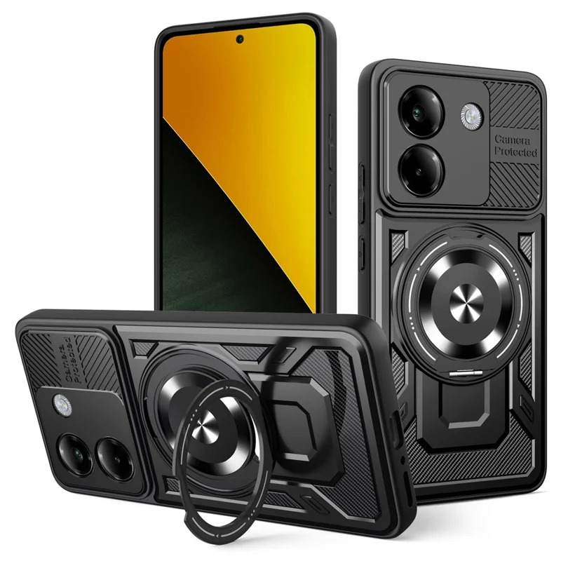 Für Xiaomi Poco M7 Pro 5G Magnetische Hülle Drehbarer Ständer TPU + PC Handyhülle - Schwarz