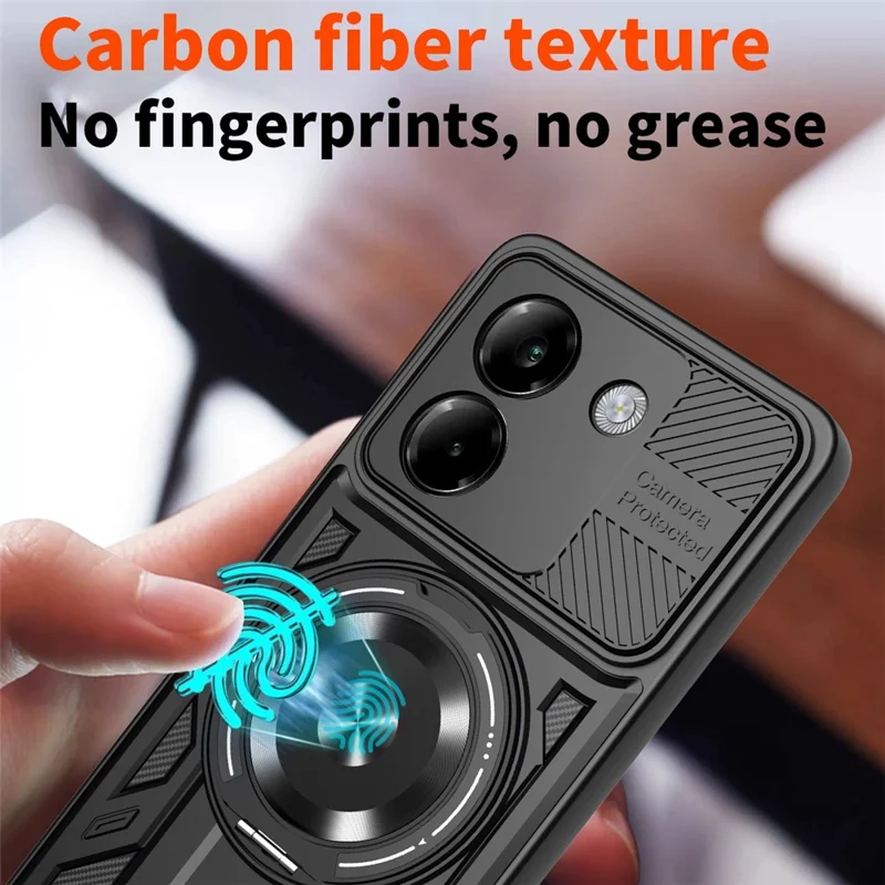 Für Xiaomi Poco M7 Pro 5G Magnetische Hülle Drehbarer Ständer TPU + PC Handyhülle - Schwarz