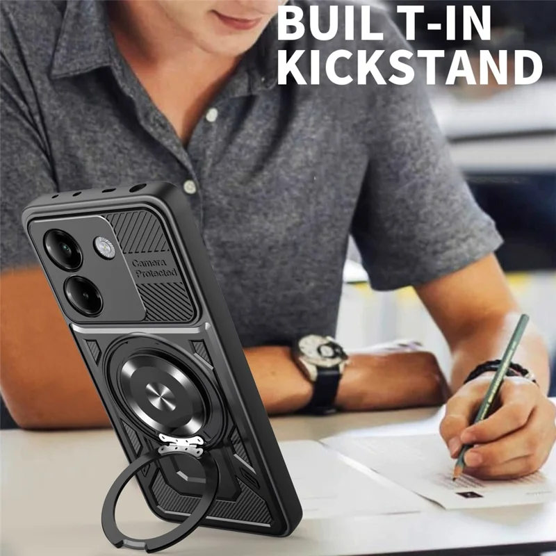 Für Xiaomi Poco M7 Pro 5G Magnetische Hülle Drehbarer Ständer TPU + PC Handyhülle - Schwarz