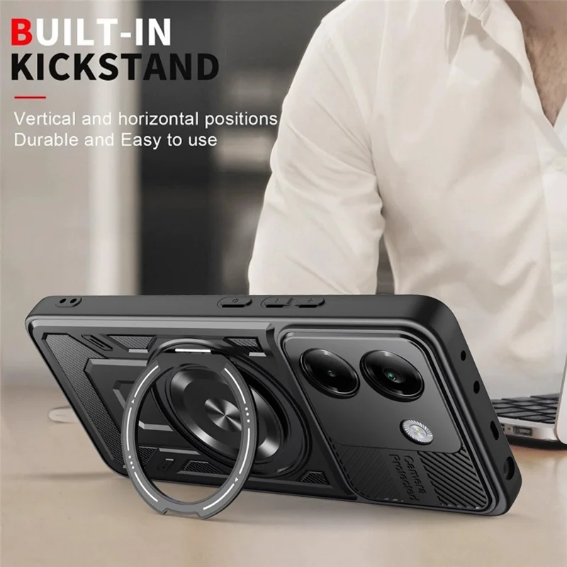Für Xiaomi Poco M7 Pro 5G Magnetische Hülle Drehbarer Ständer TPU + PC Handyhülle - Schwarz