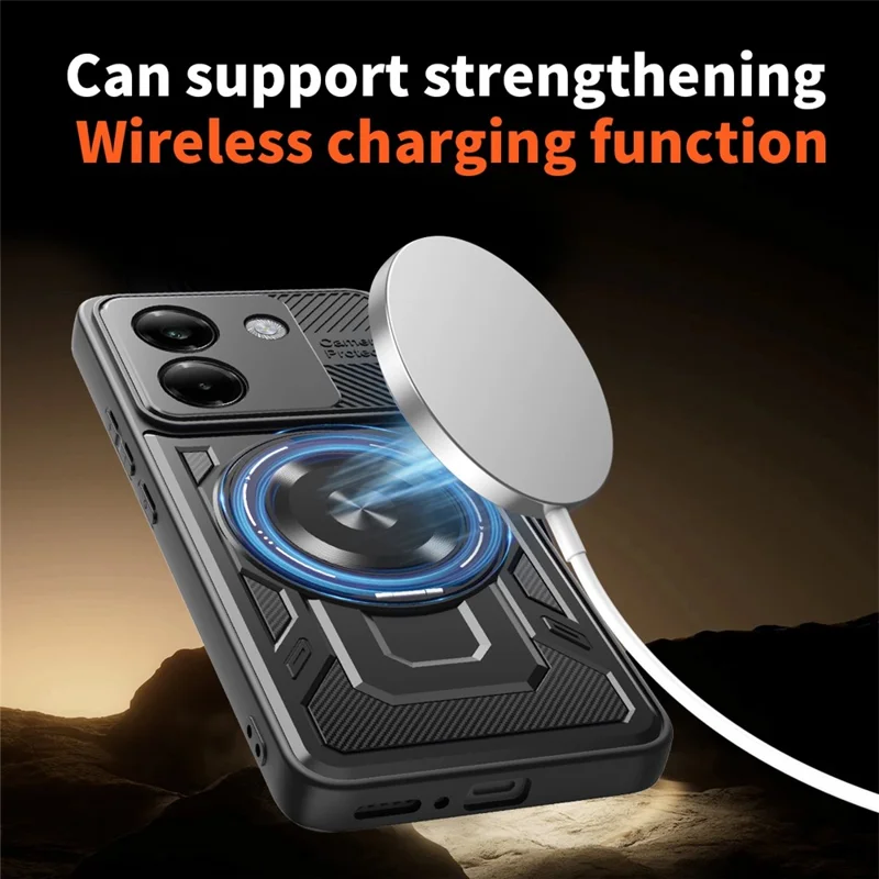 Für Xiaomi Poco M7 Pro 5G Magnetische Hülle Drehbarer Ständer TPU + PC Handyhülle - Schwarz