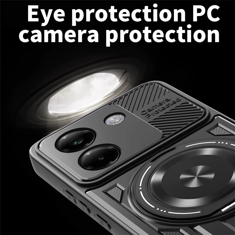 Für Xiaomi Poco M7 Pro 5G Magnetische Hülle Drehbarer Ständer TPU + PC Handyhülle - Schwarz