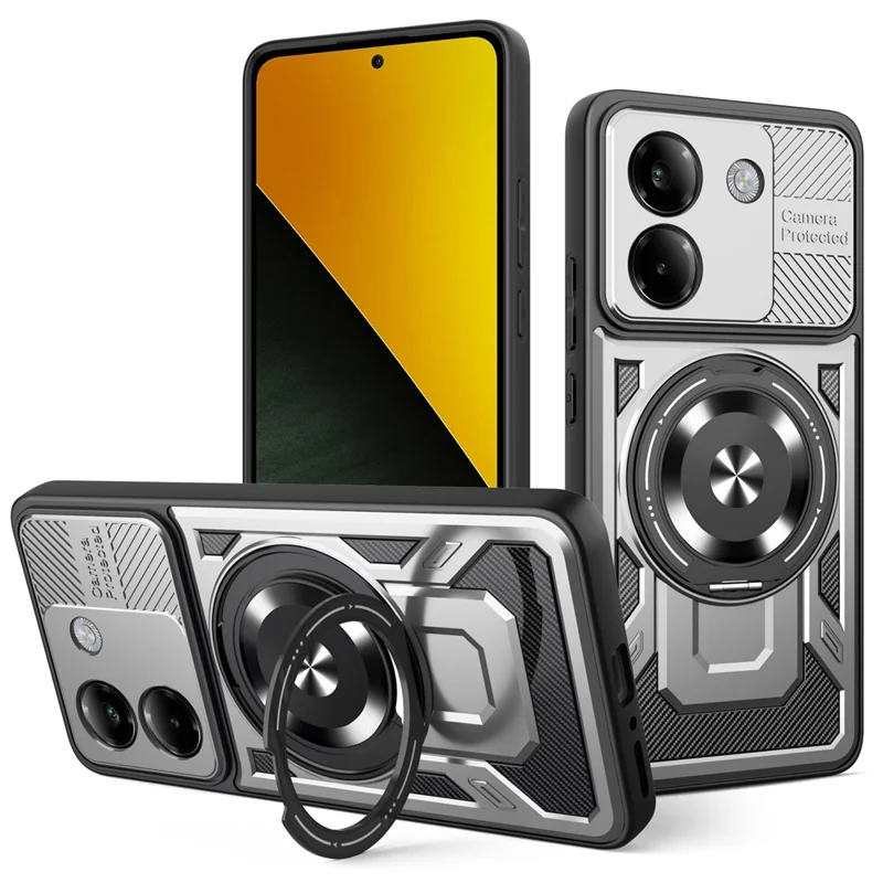 Funda magnética para Xiaomi Poco M7 Pro 5G con soporte giratorio, carcasa de teléfono TPU + PC - Gris