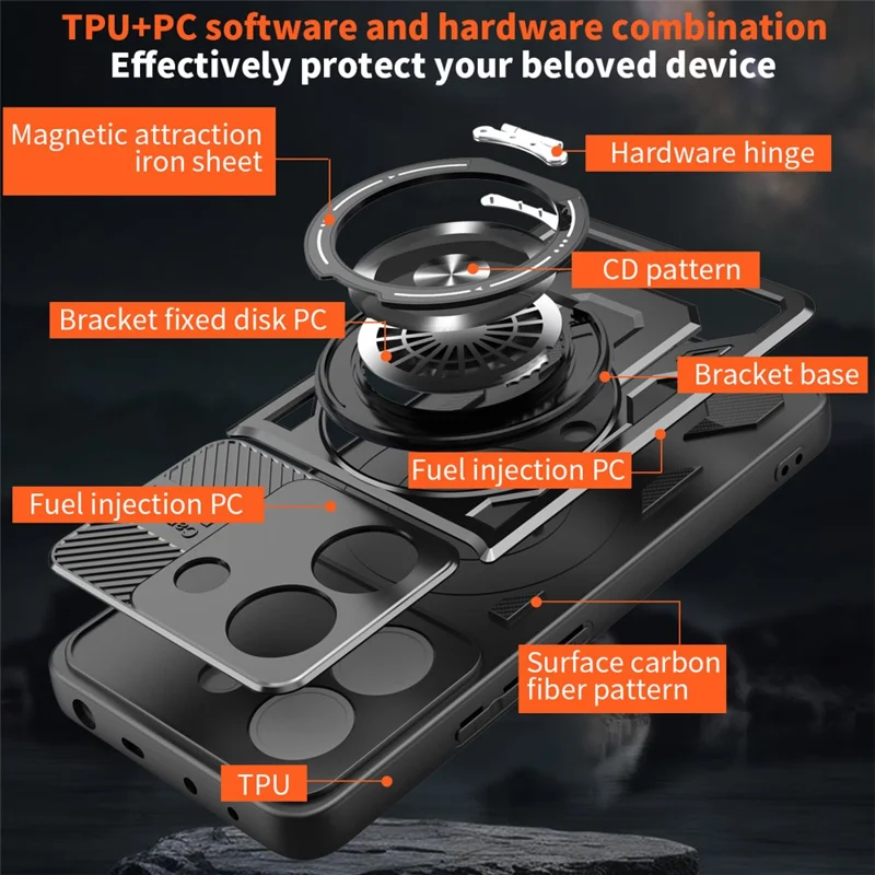 Funda magnética para Xiaomi Poco M7 Pro 5G con soporte giratorio, carcasa de teléfono TPU + PC - Gris