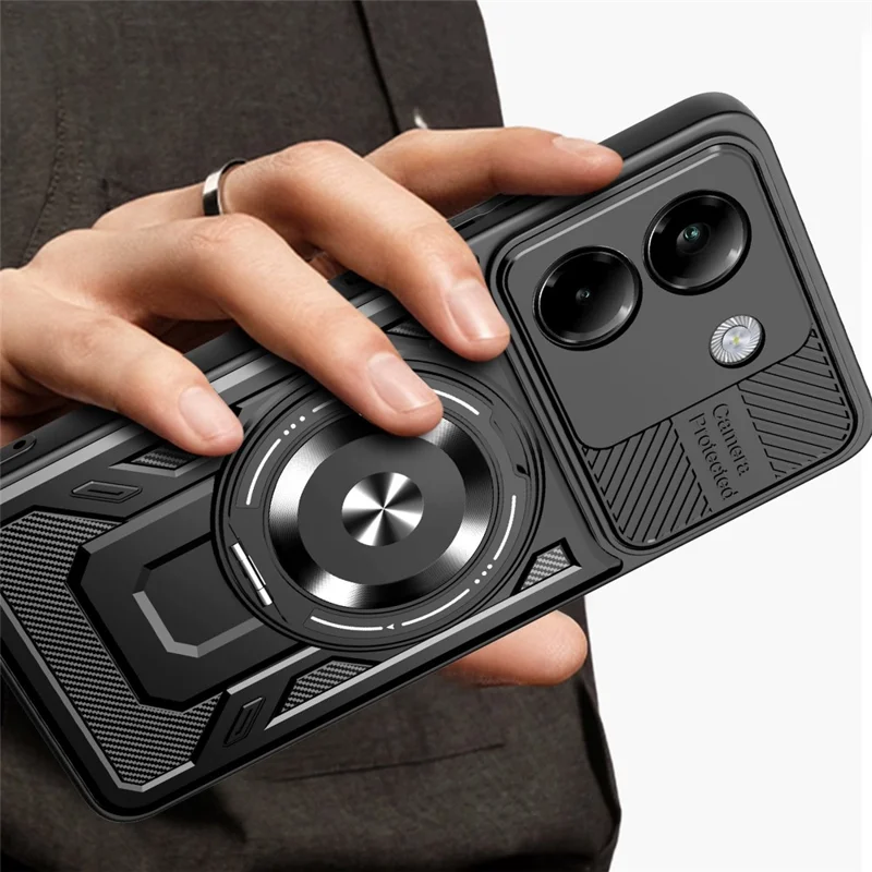 Funda magnética para Xiaomi Poco M7 Pro 5G con soporte giratorio, carcasa de teléfono TPU + PC - Gris