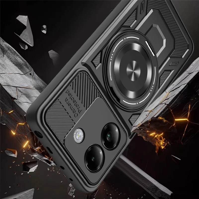 Funda magnética para Xiaomi Poco M7 Pro 5G con soporte giratorio, carcasa de teléfono TPU + PC - Gris