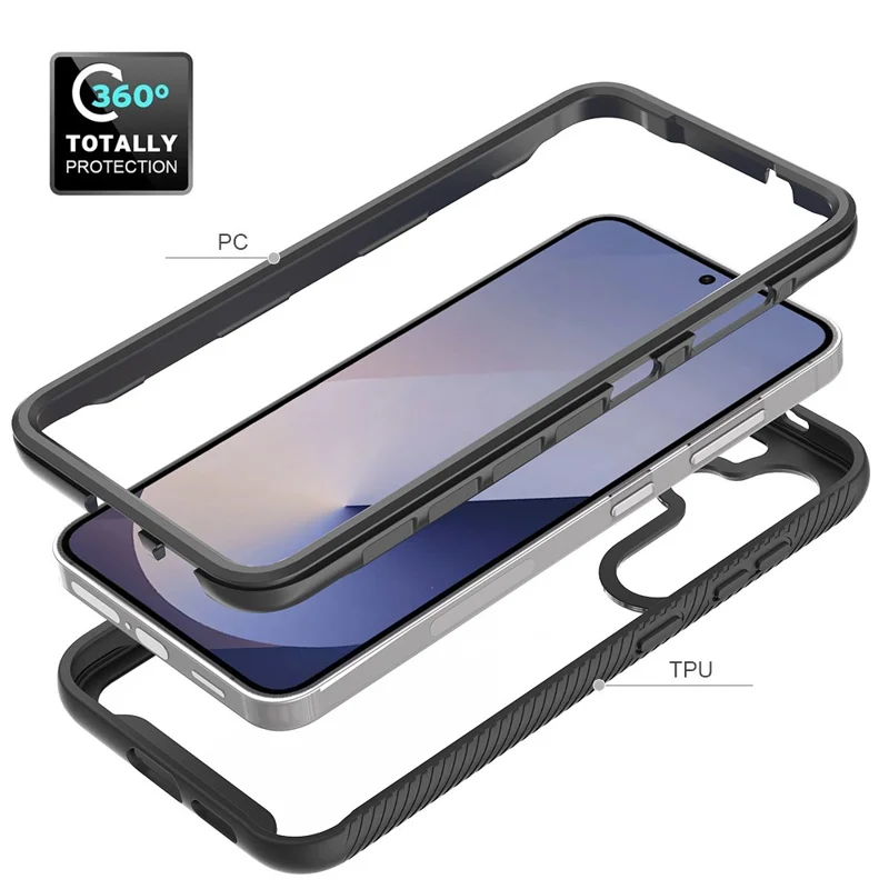 For Samsung Galaxy A57 5G Clear Case PC + TPU Phone Back Cover with PET Screen Film - Black