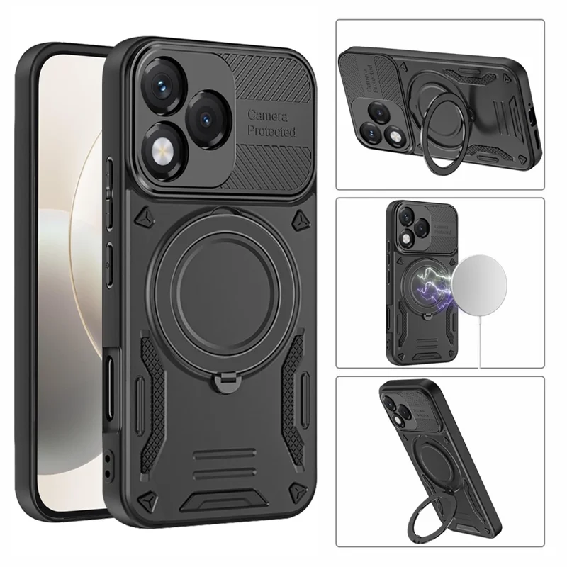 Coque magnétique pour Honor 400 Lite 5G, coque arrière antichoc en TPU + PC avec support pivotant - Noir