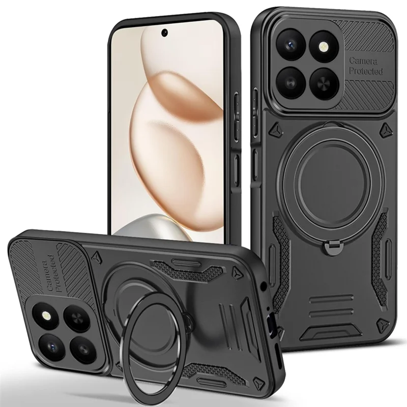 Magnetic Case For Honor 400 Smart 5G  /  400 Smart 4G  /  X7d 4G  /  X7d 5G Shockproof TPU + PC Phone Back Cover with Kickstand - Black