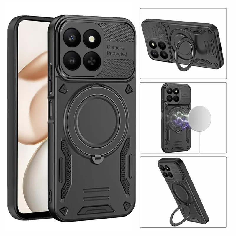 Magnetic Case For Honor 400 Smart 5G  /  400 Smart 4G  /  X7d 4G  /  X7d 5G Shockproof TPU + PC Phone Back Cover with Kickstand - Black