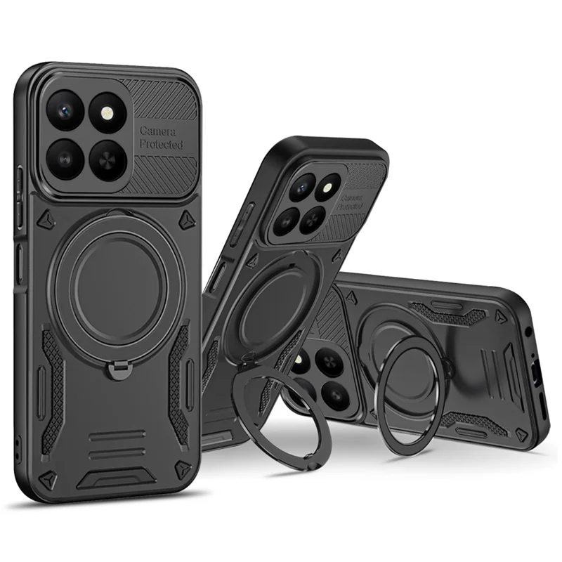 Magnetic Case For Honor 400 Smart 5G  /  400 Smart 4G  /  X7d 4G  /  X7d 5G Shockproof TPU + PC Phone Back Cover with Kickstand - Black