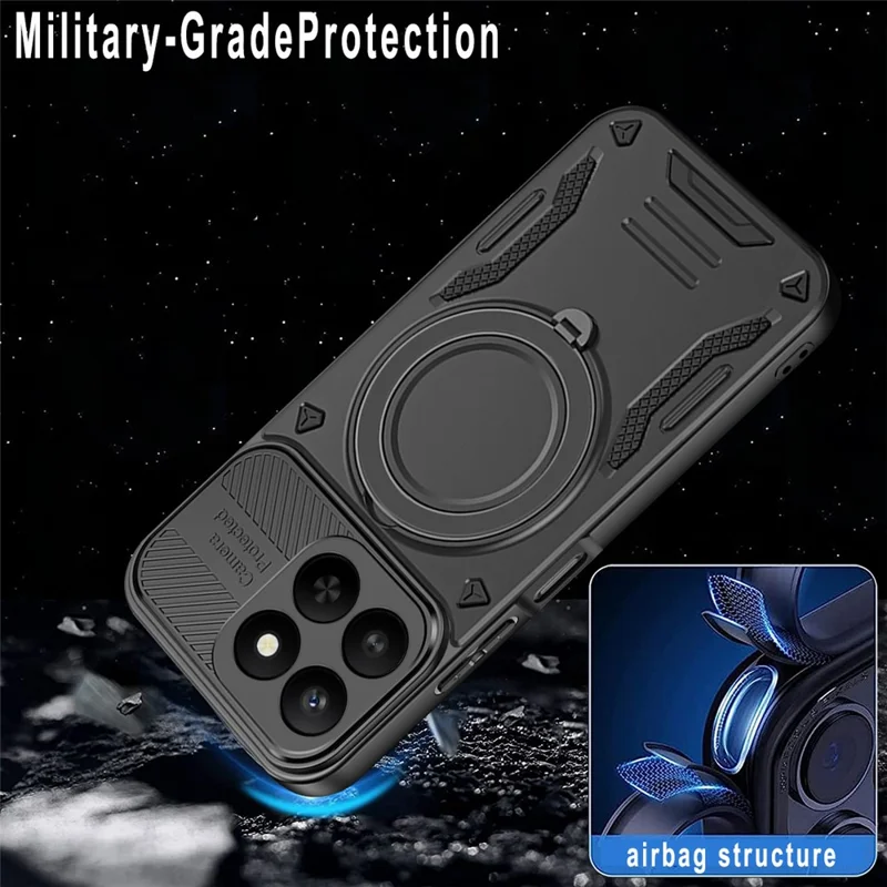 Magnetic Case For Honor 400 Smart 5G  /  400 Smart 4G  /  X7d 4G  /  X7d 5G Shockproof TPU + PC Phone Back Cover with Kickstand - Black