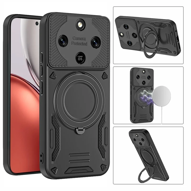 Magnetic Case For Honor X9d 5G  /  X7 Shockproof TPU + PC Phone Back Cover with Kickstand - Black