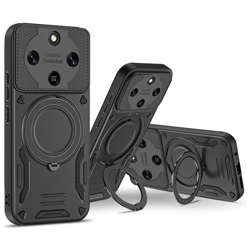 Magnetic Case For Honor X9d 5G  /  X7 Shockproof TPU + PC Phone Back Cover with Kickstand - Black