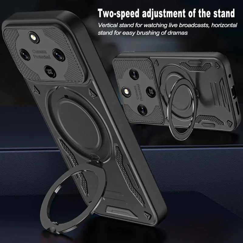 Magnetic Case For Honor X9d 5G  /  X7 Shockproof TPU + PC Phone Back Cover with Kickstand - Black