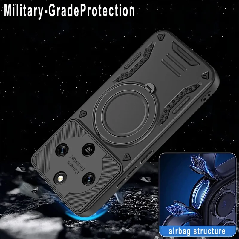 Magnetic Case For Honor X9d 5G  /  X7 Shockproof TPU + PC Phone Back Cover with Kickstand - Black