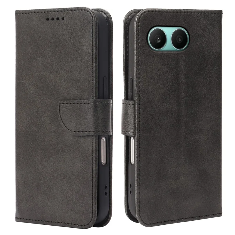 For OnePlus Nord 4 Case Wallet Stand Magnetic Clasp Closure Calf Texture Leather Phone Cover - Black