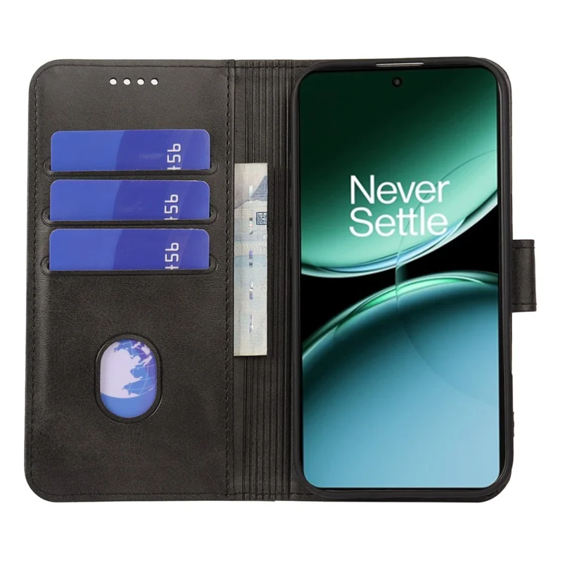 For OnePlus Nord 4 Case Wallet Stand Magnetic Clasp Closure Calf Texture Leather Phone Cover - Black