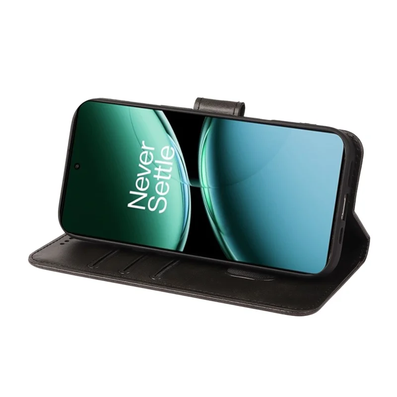 For OnePlus Nord 4 Case Wallet Stand Magnetic Clasp Closure Calf Texture Leather Phone Cover - Black