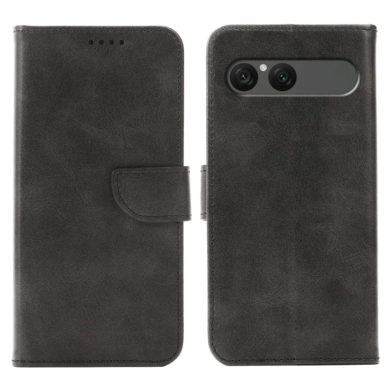 Funda para Sony Xperia 10 VII con cartera, soporte y cierre magnético, carcasa de cuero con textura de ternera - Negro