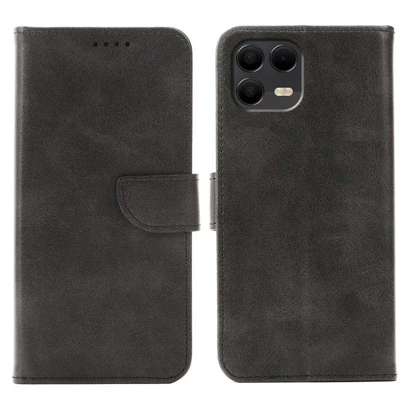 Phone Case For T-Mobile Revvl 8 Pro  /  T Phone 3 Pro Wallet Stand Magnetic Clasp Closure Calf Texture Leather Phone Cover - Black