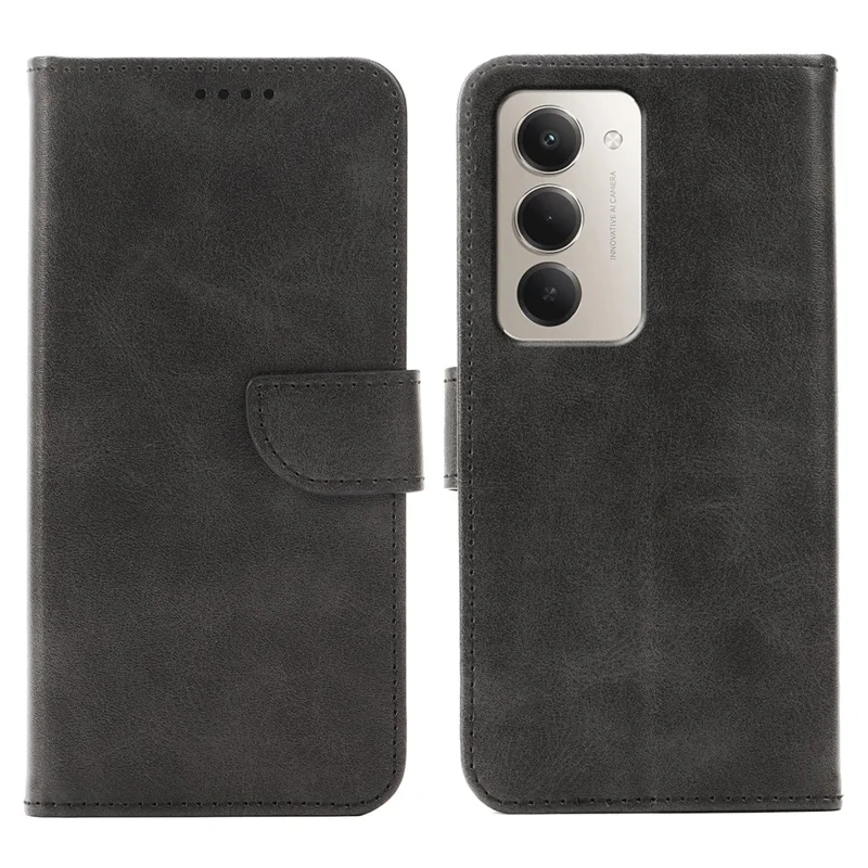 Handyhülle für Xiaomi Redmi 15 5G (EU) (171 mm) / 15 4G (EU) (171 mm) mit Geldbörse, Ständer, magnetischem Verschluss, Kalbsleder-Optik, Handyhülle – Schwarz