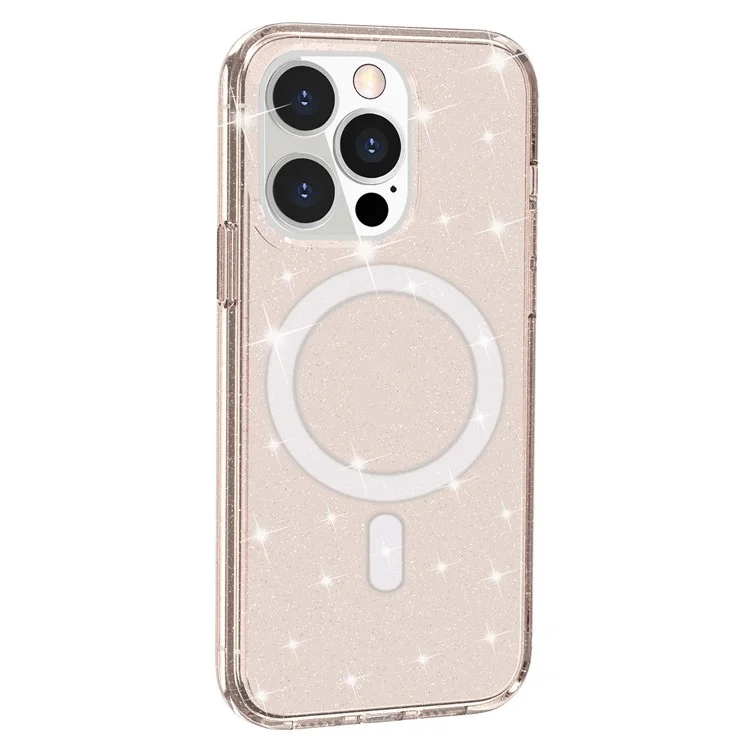 For iPhone 14 Pro Glitter Design Magnetic Back Cover TPU+PC Phone Drop-proof Case Compatible with MagSafe Charger - Gold