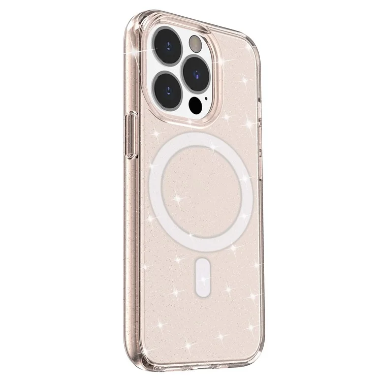 For iPhone 14 Pro Glitter Design Magnetic Back Cover TPU+PC Phone Drop-proof Case Compatible with MagSafe Charger - Gold