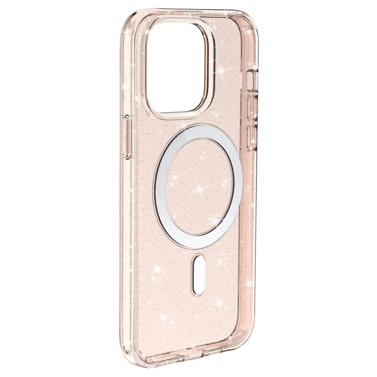 For iPhone 14 Pro Glitter Design Magnetic Back Cover TPU+PC Phone Drop-proof Case Compatible with MagSafe Charger - Gold