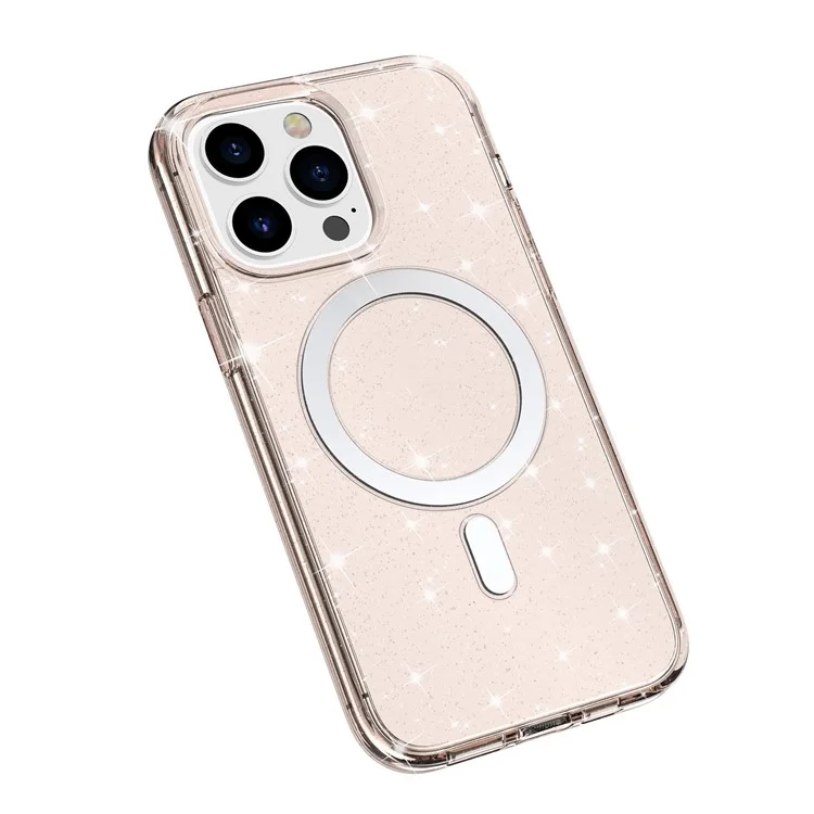 For iPhone 14 Pro Glitter Design Magnetic Back Cover TPU+PC Phone Drop-proof Case Compatible with MagSafe Charger - Gold