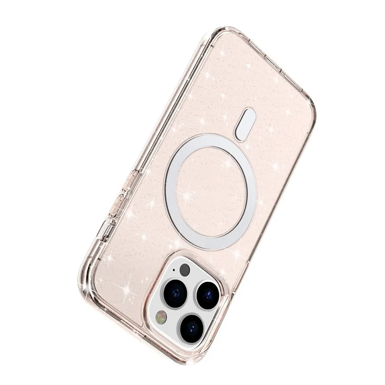 For iPhone 14 Pro Glitter Design Magnetic Back Cover TPU+PC Phone Drop-proof Case Compatible with MagSafe Charger - Gold
