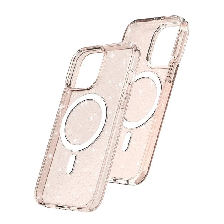 For iPhone 14 Pro Glitter Design Magnetic Back Cover TPU+PC Phone Drop-proof Case Compatible with MagSafe Charger - Gold