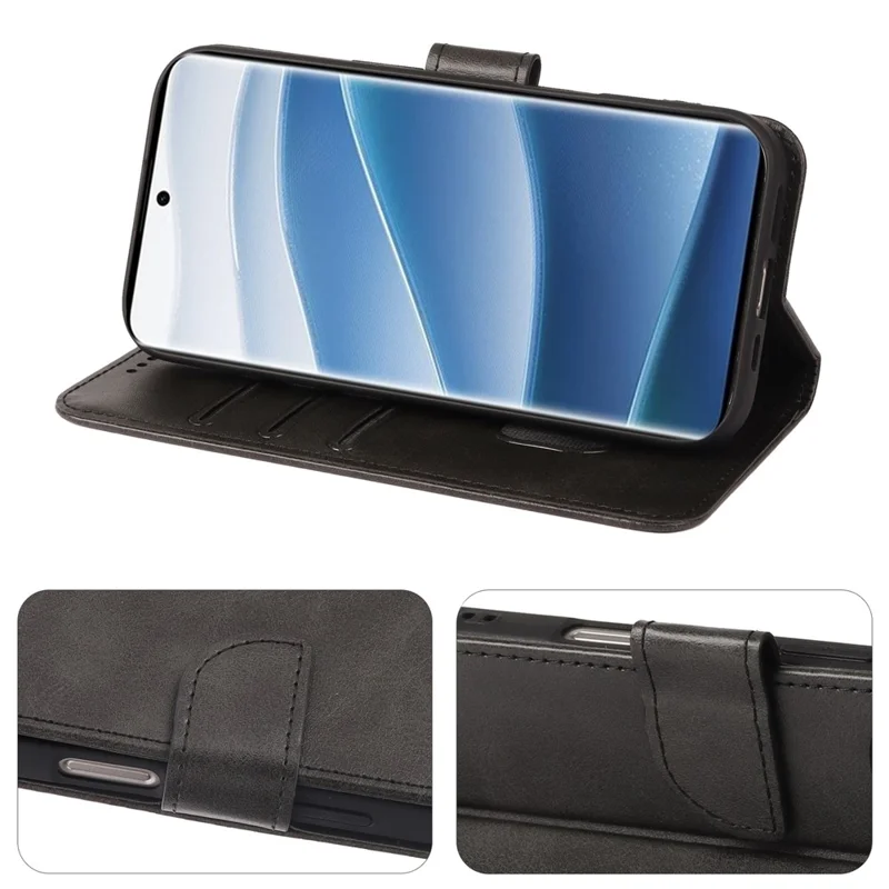 Coque pour Xiaomi Redmi Note 14 Pro 5G / Poco X7 5G, étui portefeuille avec support, fermeture magnétique, cuir texturé veau, noir