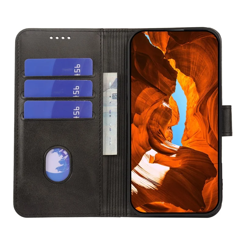 Xiaomi 15T Pro hoesje met portemonnee, stand, magnetische sluiting en kalfsleder-achtig lederen telefoonhoes - Zwart