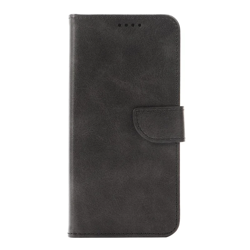 For iPhone 17 Case Wallet Stand Magnetic Clasp Closure Calf Texture Leather Phone Cover - Black