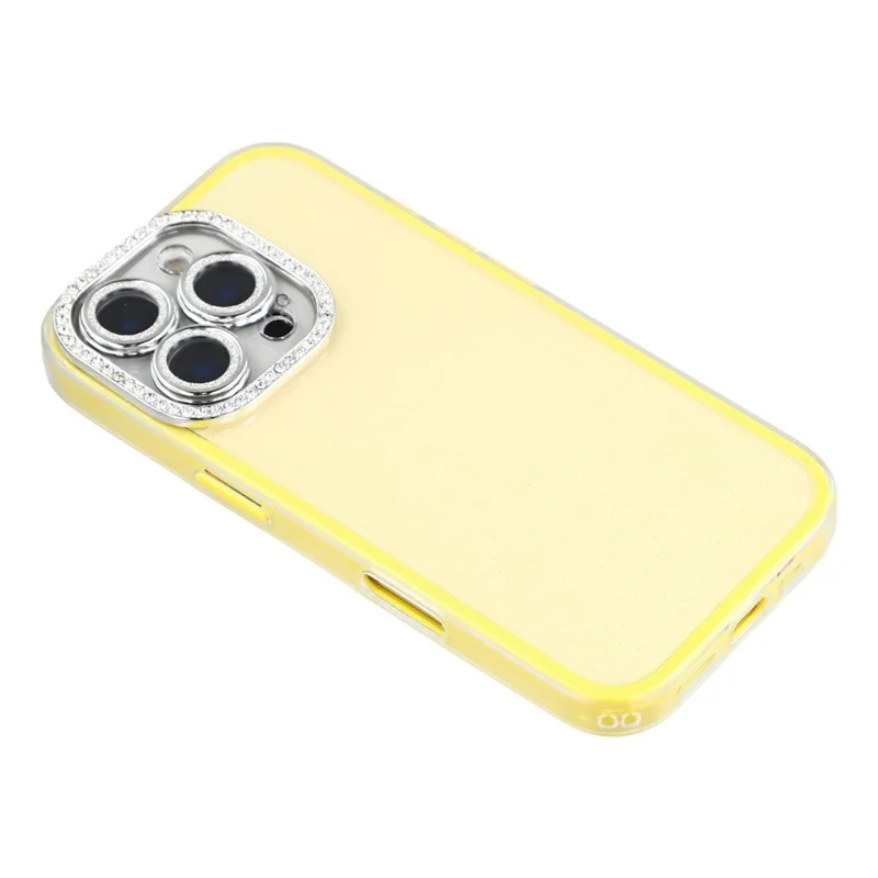 For iPhone 16 Pro Case IMD Glitter Acrylic + TPU Phone Cover with Rhinestones Acrylic Camera Lens Protector - Yellow
