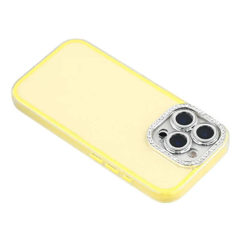 For iPhone 16 Pro Max Case IMD Glitter Acrylic + TPU Phone Cover with Rhinestones Acrylic Camera Lens Protector - Yellow