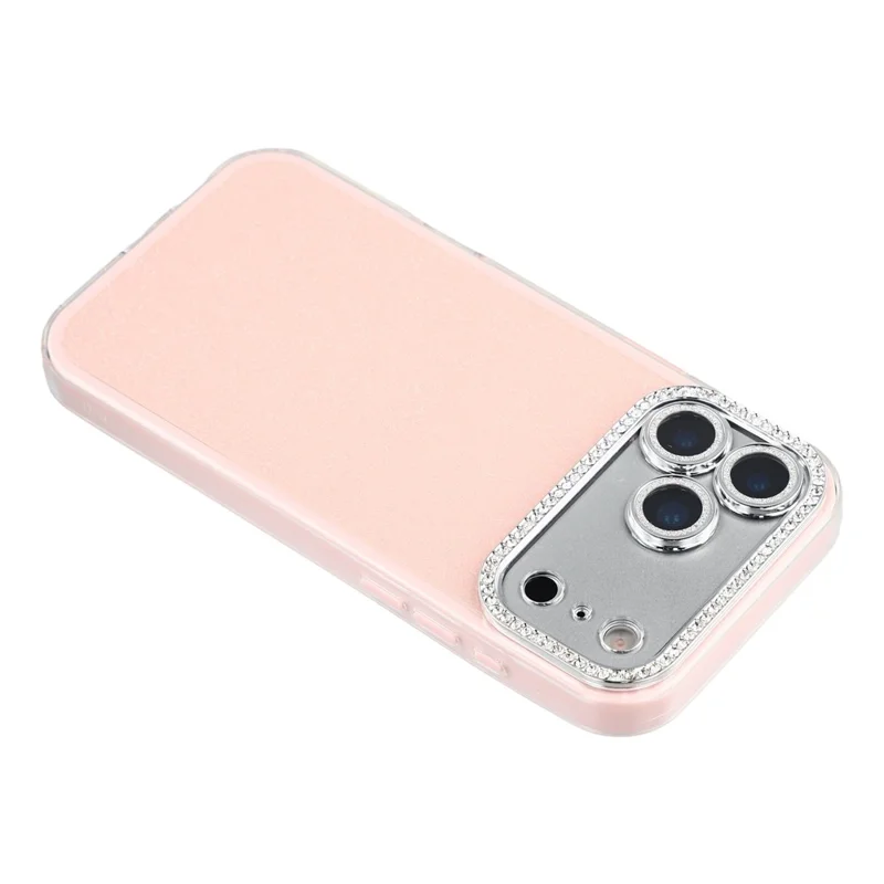 For iPhone 17 Pro Max Case IMD Glitter Acrylic + TPU Phone Cover with Rhinestones Acrylic Camera Lens Protector - Pink