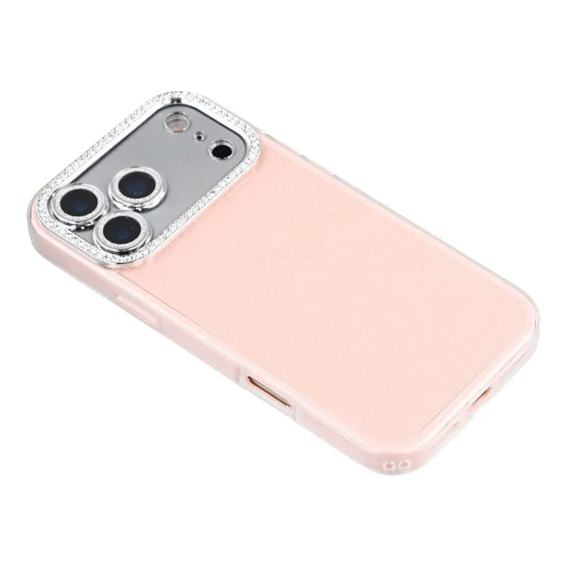 For iPhone 17 Pro Case IMD Glitter Acrylic + TPU Phone Cover with Rhinestones Acrylic Camera Lens Protector - Pink