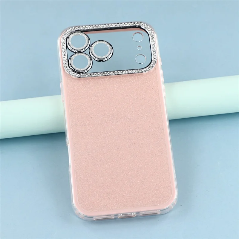 For iPhone 17 Pro Case IMD Glitter Acrylic + TPU Phone Cover with Rhinestones Acrylic Camera Lens Protector - Pink